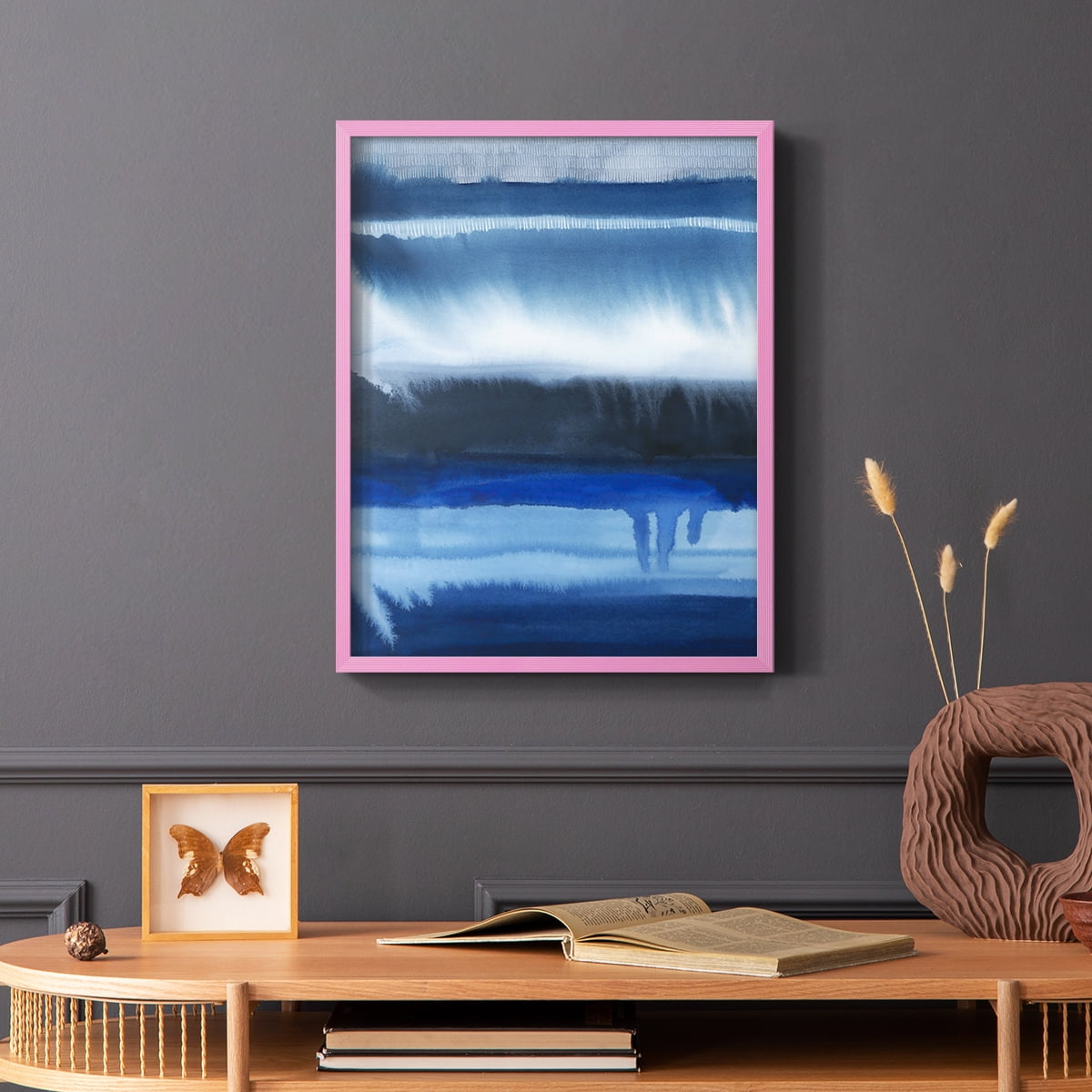 Deep Blue Shore II Framed Print in Pink Solid Wood Framed Print No Nail Hanging