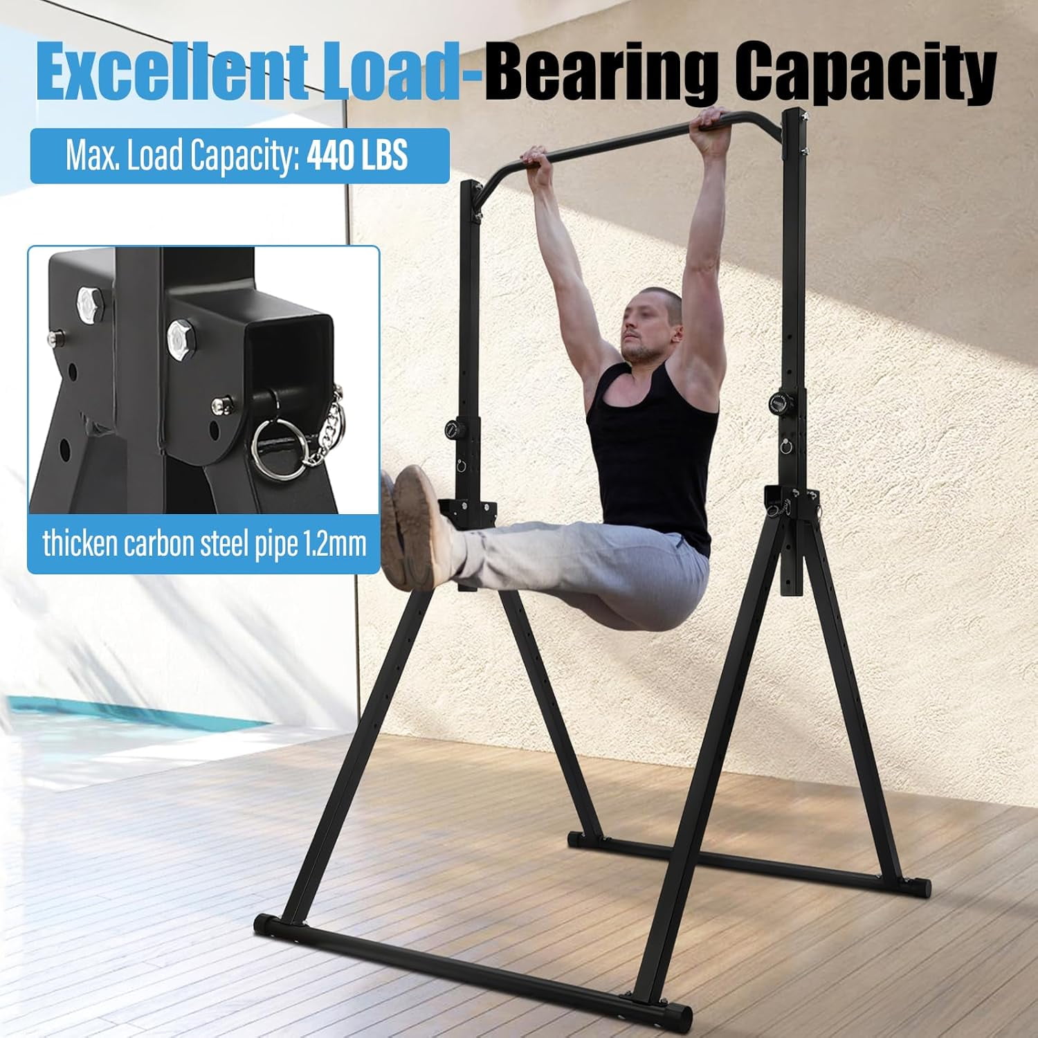 Foldable Pull Up Bar, Power Tower Workout Dip Station Height Adjustable Pull Up Bar for Home, Gym Training Equipment