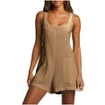thumbnail image 4 of Caywon Womens Fashion Summer Solids Romper Casual Sleeveless Short Wide Leg Jumpsuit With Pockets Lightweight Breathable Fabric Summer Khaki M, 4 of 7