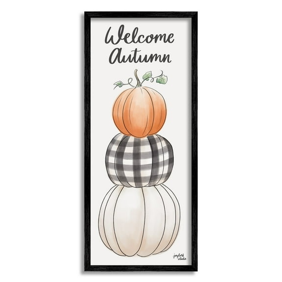 Stupell Industries Welcome Autumn Seasonal Tartan Pumpkin Patterns Graphic Art Black Framed Art Print Wall Art, Design by Jess Baskin