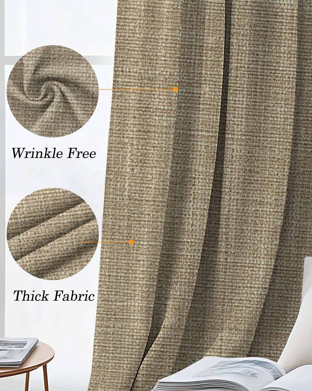 Brown Linen Texture Blackout Curtains 54 Inches Long, Farmhouse Solid Color 2 Panels, Thermal Insulated Room Darkening Drapes with Grommets, 42W x 54L Each Panel