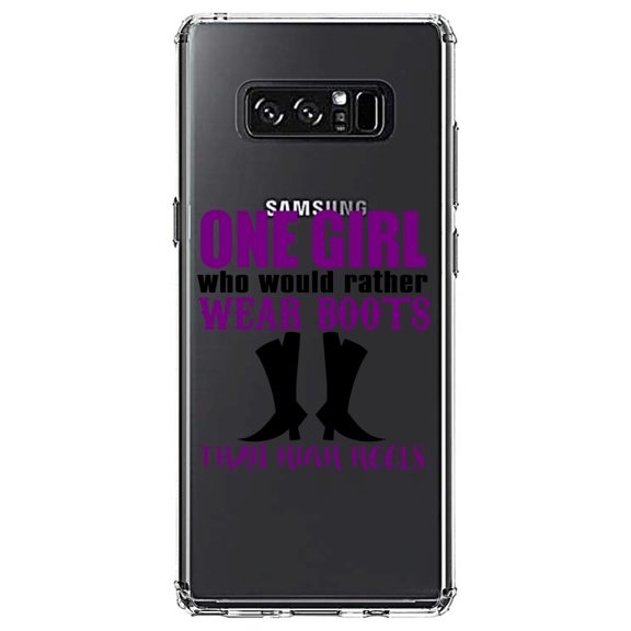 DistinctInk Clear Shockproof Hybrid Case for Samsung Galaxy Note 8 - TPU Bumper Acrylic Back Tempered Glass Screen Protector - One Girl Who Would Rather Wear Boots Than Heels