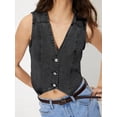 thumbnail image 4 of Women'S Denim Vest Sleeveless V Neck Jean Vest Top Button Down Crop Waistcoat Vest Gray Black S, 4 of 9