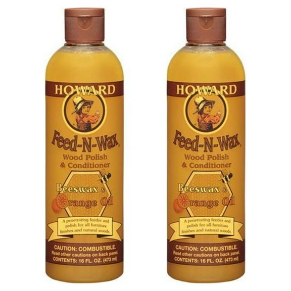 HOWARD Feed n Wax Wood & Conditioner Beeswax Polish, Orange, 16 Fl Oz, Pack of 2