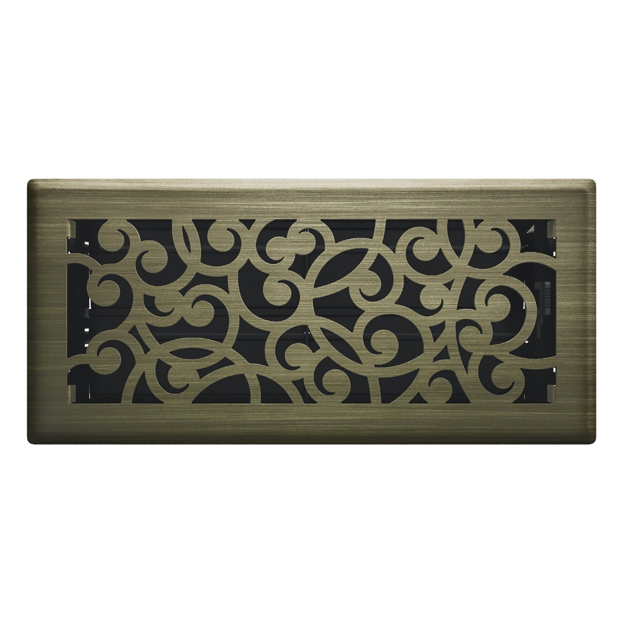 4in x 10in Wonderland Style Vintage Brass Metal Rectangular Floor Register (2 PACK) - Overall 5 1/4" x 11 1/4"