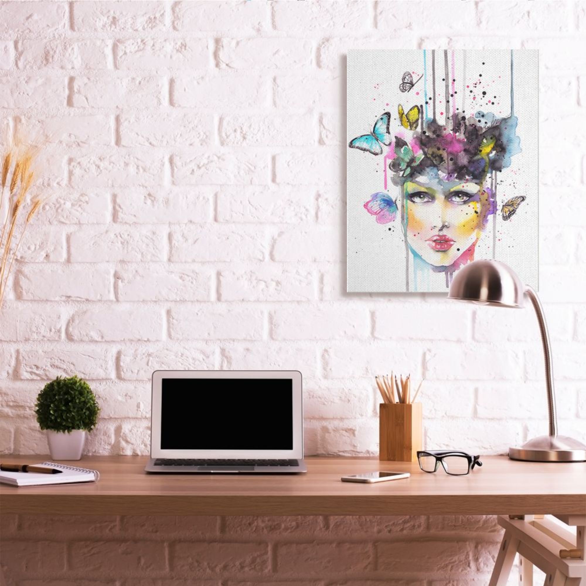 Stupell Industries Abstract Female Fashion Portrait Butterfly Watercolor Design by Elisaveta Stoilova, 30" x 40"