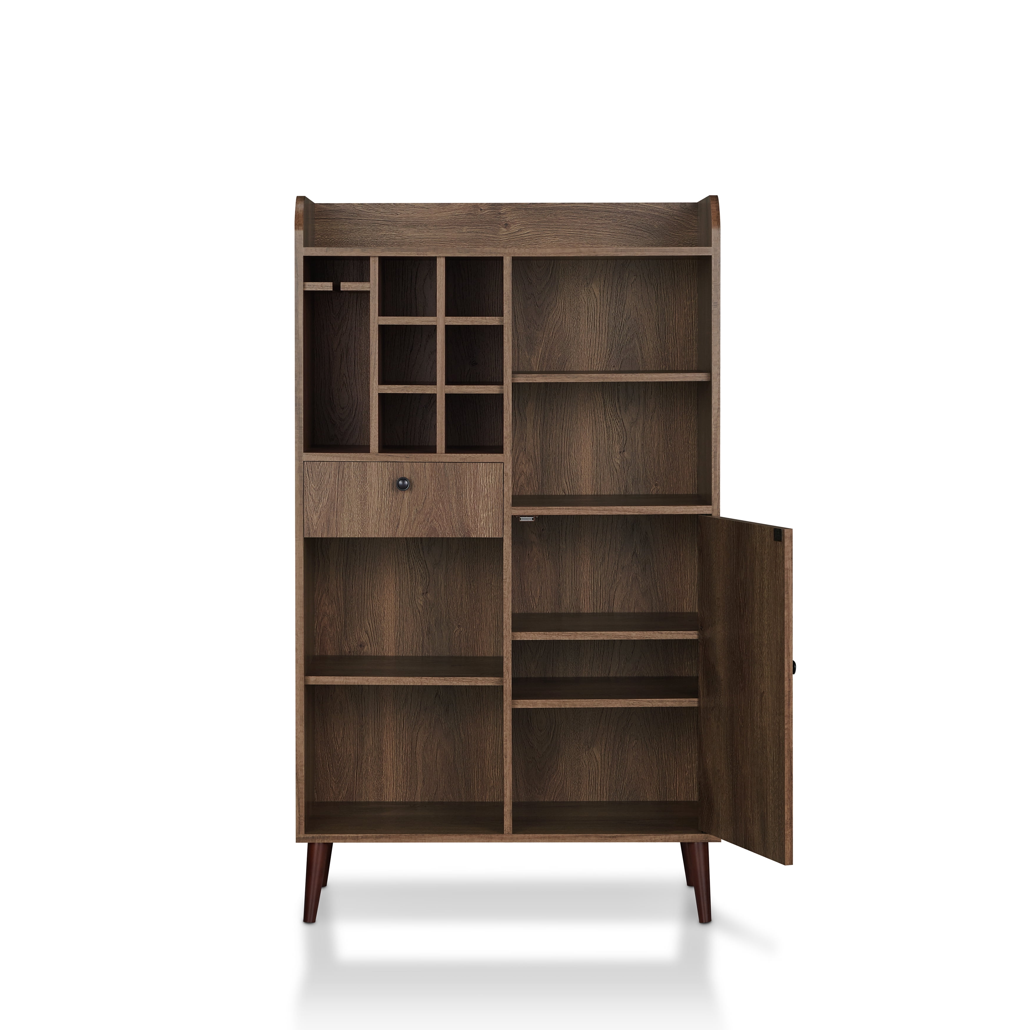 Furniture of America Munster Multi-Storage Wine Cabinet, Distressed Walnut