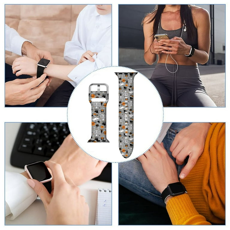 Halloween Watch Band Goth Decorations Gifts Wristband Straps for Apple Watch Band Soft Silicone Sports Gothic Skull Skeleton IWatch Band Strap for Apple Smart Watch Series 7 6 5 4 3 2 1 SE Walmart