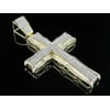 Unisex 10K Yellow Gold Wavy Frame Genuine Diamond Cross Pendant Charm 1.5ct 2.4"