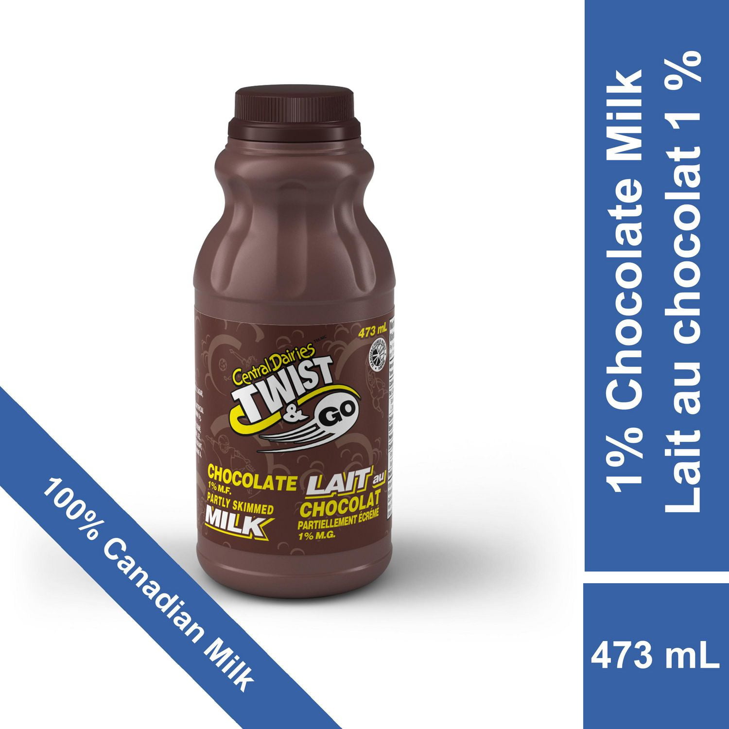 Central Dairies Twist & Go Chocolate Partly Skimmed 1% Milk 473 ML