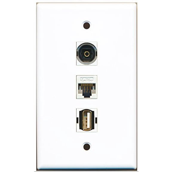 RiteAV - 1 Port USB A-A 1 Toslink 1 Cat5e Ethernet White Wall Plate
