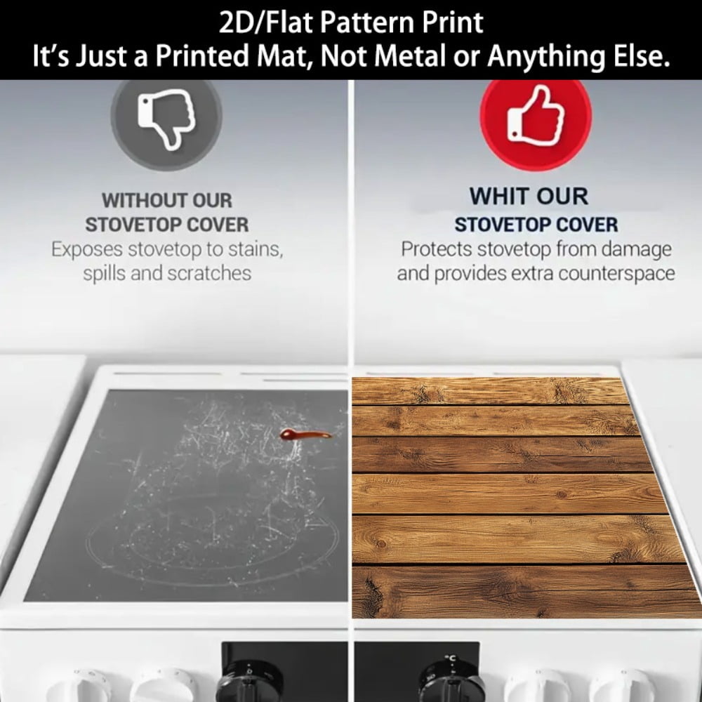 2D Flat Stove Cover Protector, Wood Grain Pattern Kitchen Counter Cover Mat, Scratch Resistant Stove Top Cover, Multipurpose Surface Protection Pad, 28.3 x 20.5 Inches