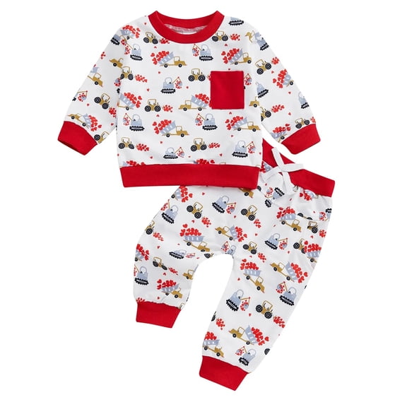 GCETTIC Baby Boy Outfits Baby Boy Girl Outfit Lover Boy Sweatshirt Pants Toddler Clothes White,6-12 Months