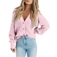 thumbnail image 4 of Fshiont Women's Chunky Knit Open Front Sweater Long Sleeve Button Loose Short Cardigan Outerwear Coats Pink M, 4 of 8