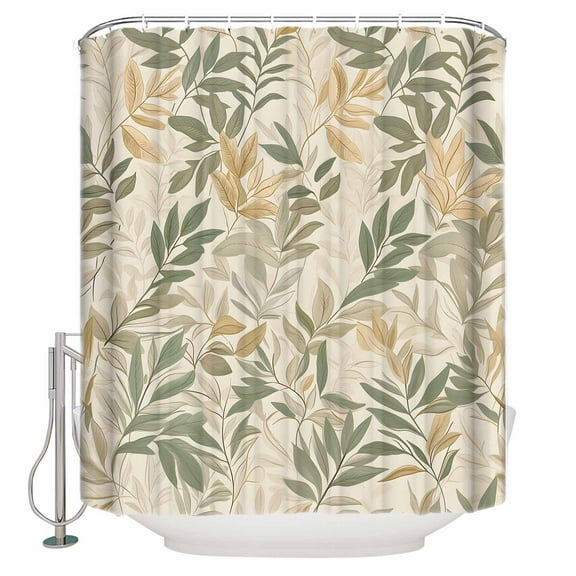 Small Stall Shower Curtain 36x78 Inch Narrow Half Size Sage Green Yellow Botanical Bath Curtains Bathroom Decor Vintage Spring Summer Waterproof Fabric Shower Curtain Set with Hooks 36 Inch
