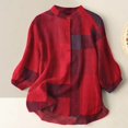 thumbnail image 2 of up to 60% off Gifts Usmixi Womens Shirts 3/4 Sleeve Crewneck Color Patchwork Summer Tops Fashion Button Down Plus Size Comfy Cotton Linen Blouse Red XXL, 2 of 3
