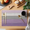 thumbnail image 2 of Purple Grey Wood Grain Placemats Set of 4, Ombre Rustic Retro Wooden Plank Placemats for Dining Table, Place Mats for Kitchen Tabletop, Waterproof Wipeable Dining Table Mats Set, 2 of 9