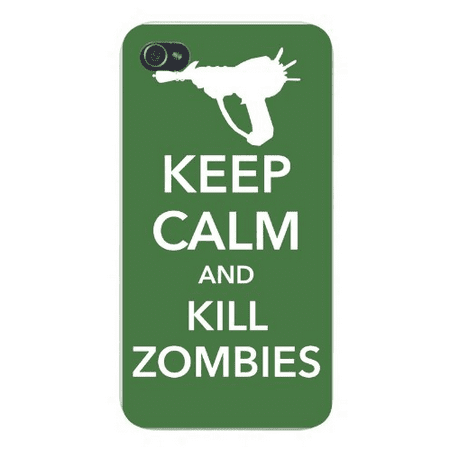 Apple Iphone Custom Case 4 4s White Plastic Snap on - Keep Calm and Kill Zombies w/