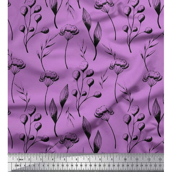 Soimoi Purple Cotton Duck Fabric Cotton Ball Leaves Decor Fabric Printed Yard 44 Inch Wide