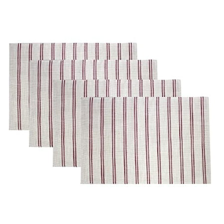 

Fennco Styles Modern Striped Linen Blend Placemats 14 W x 20 L Set of 4 - Burgundy Woven Table Mats for Home Décor Dining Table Banquets Family Gathering and Special Events