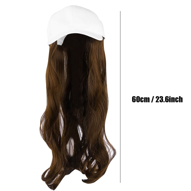 Gorra de béisbol blanca de moda Sombrero Peluca Sombrero de béisbol con pelucas adjuntas Cabello largo y rizado Postizo Gorra Extensiones de cabello para mujeres(03) Ecomeon no