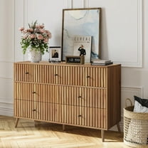 Oubayajia 7 Drawer Double Dresser, Fluted Chest of Drawers, Wood Storage Cabinet for Bedroom, Living Room, Hallway, Walnut