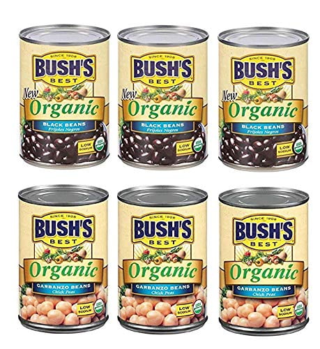 Bush's Best Organic Black and Garbanzo (Chickpeas) Beans Variety Pack, 3 Black Beans, 3 Garbanzo Beans, 1 CT
