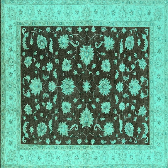 Ahgly Company Indoor Square Oriental Turquoise Blue Industrial Area Rugs, 6' Square