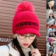thumbnail image 2 of Women's Winter Warm Cable Knitted Visor Brim Pom Pom Beanie Hat with Soft Sherpa Lining, 2 of 8