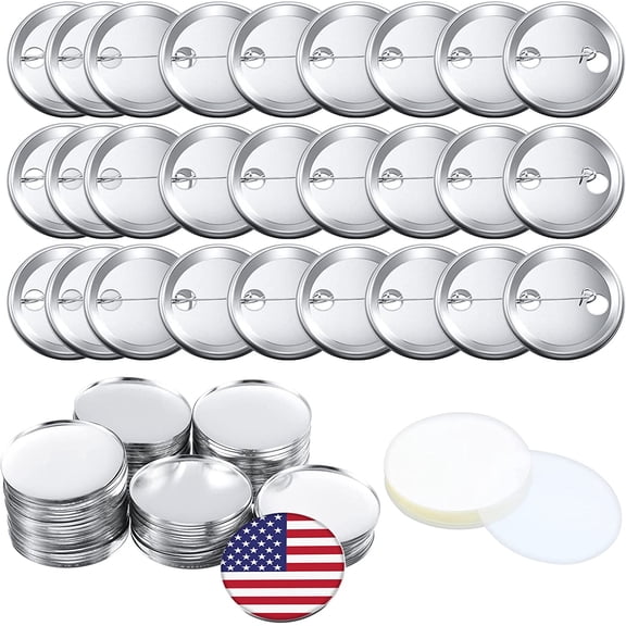 300 Pieces Blank Button Making Supplies Round Badge Parts Metal Pin Badge Kit for Button Maker Machine, Including Metal Shells Back Cover and Clear Film(2.28 Inch,Silver)