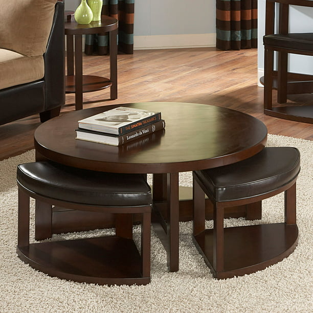 Weston Home Brussel Ii Round Brown, Coffee Table Cherry Wood Round