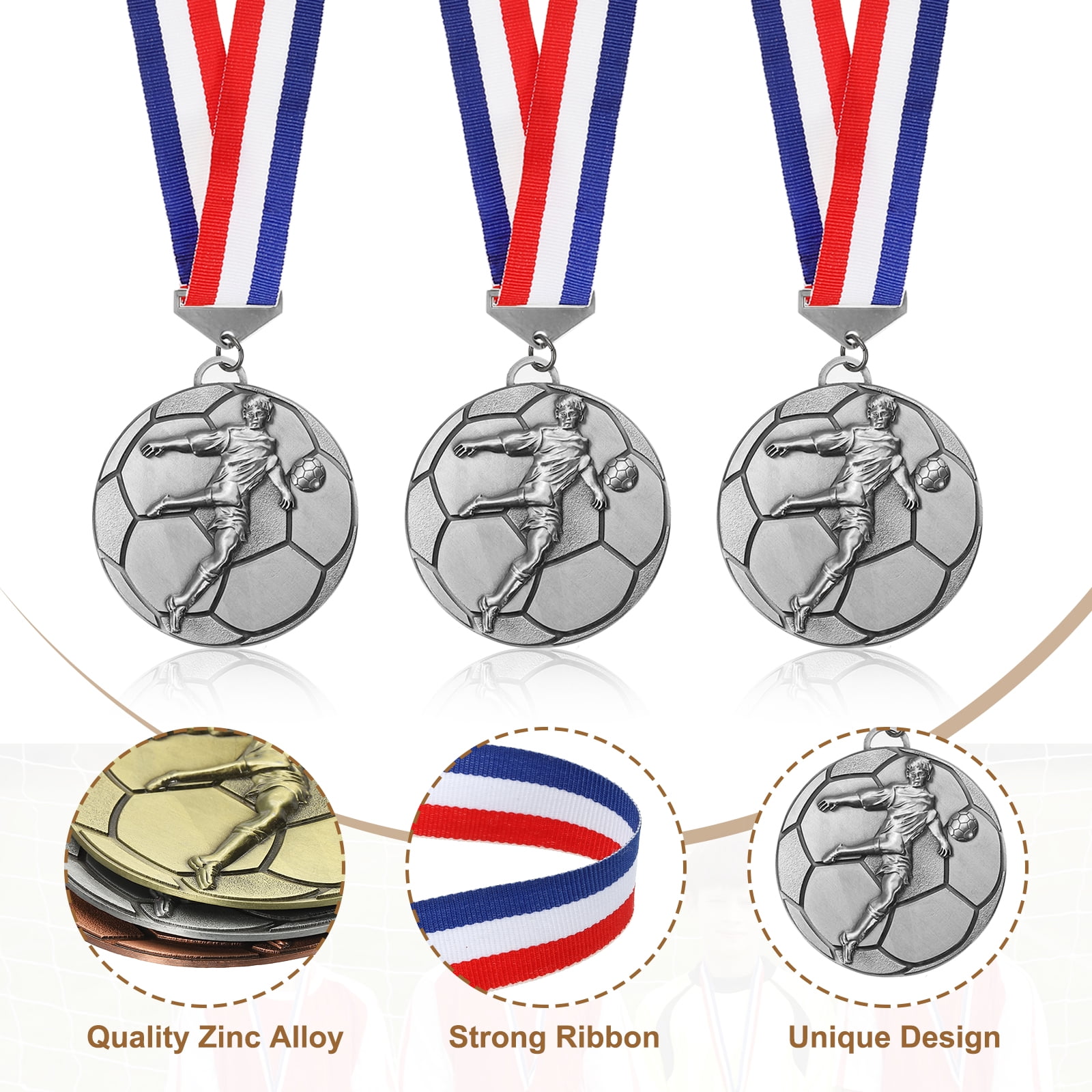 Uxcell Football Events Award Medals with Ribbons, Winner Medals Prizes for Competitions Sports Party Silver