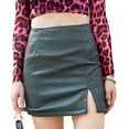 thumbnail image 4 of IROINNID Women's Skirt Sexy Split Skirt Slim PU Skirt Short Empire Waist Mini Solid Color Skirt, 4 of 5