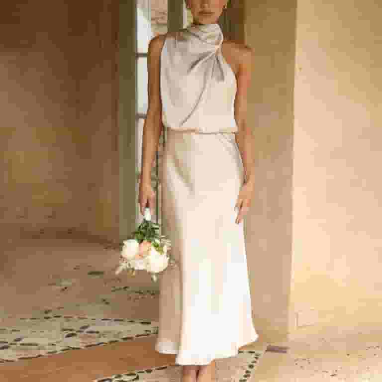 最安 読み方 ZQGJB Women's 2023 Summer Satin Dress Elegant Wedding Guest Clothing