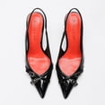 thumbnail image 3 of On feet & in love Women's Crinkled Patent Pointed Toe Slingback Heels - Crisscross Buckle Strap Stiletto Dress Pumps with Elastic Ankle Strap,Black, 3 of 6