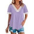 thumbnail image 2 of LVHAOGJOB V Neck Tees for Women Solid Color Shirts Summer Ladies Tops Daily, 2 of 6