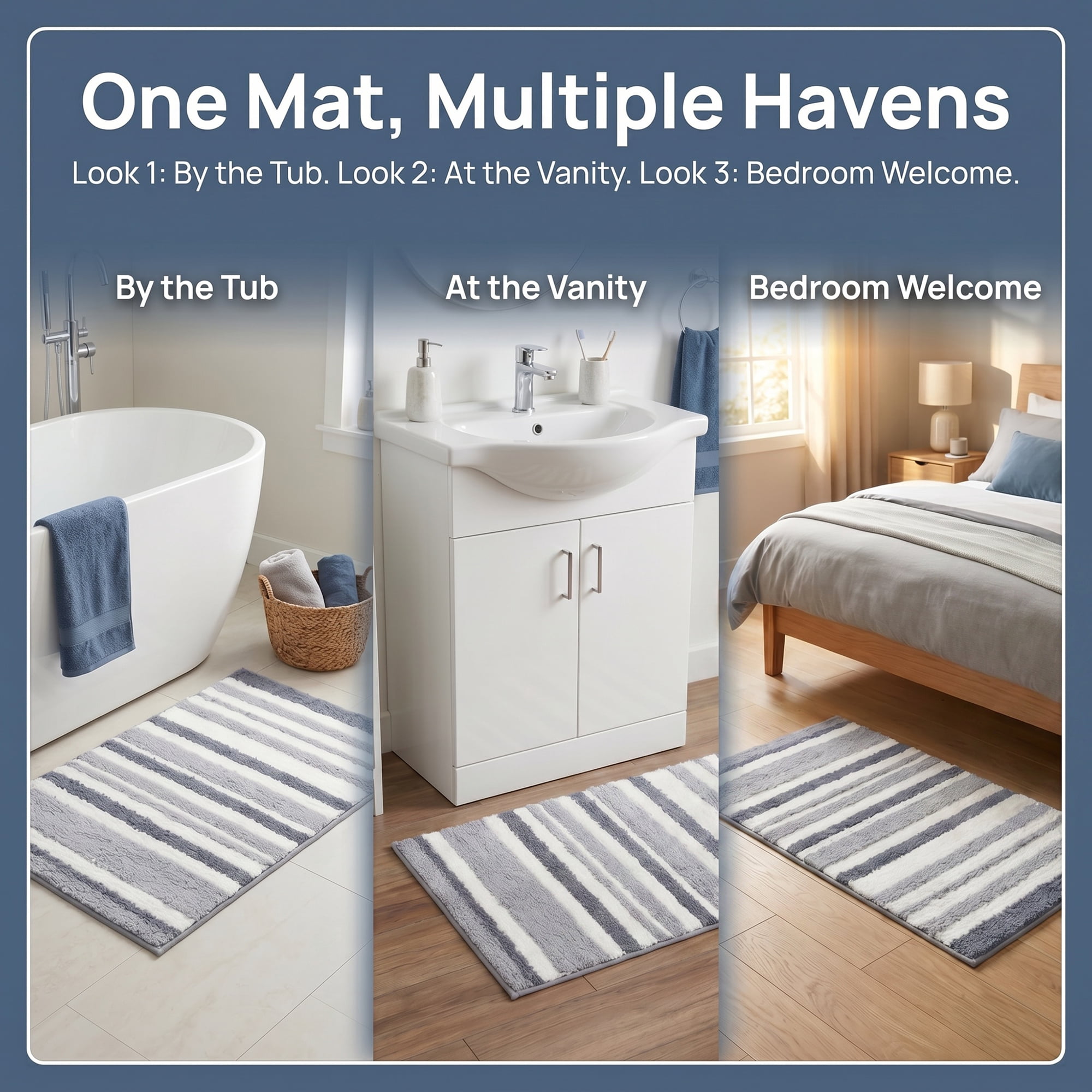 Unique Bargains Absorbent Striped Non Slip Quick Dry Washable Bath Mats Gray 30"x17"