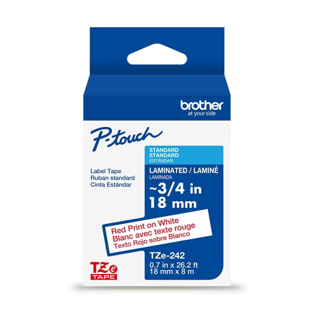 Cinta adhesiva Brother genuina P-Touch TZe242 impresa en rojo sobre blanco