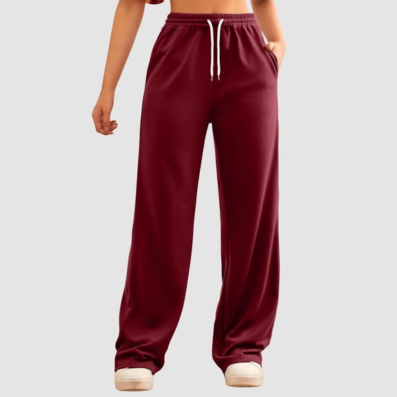 ctdiral Straight Leg Sweatpants for Women High Waist Drawstring Joggers with Pockets Fall Thin Fleece Lightweight Comfy Sweat Pants Wine XL