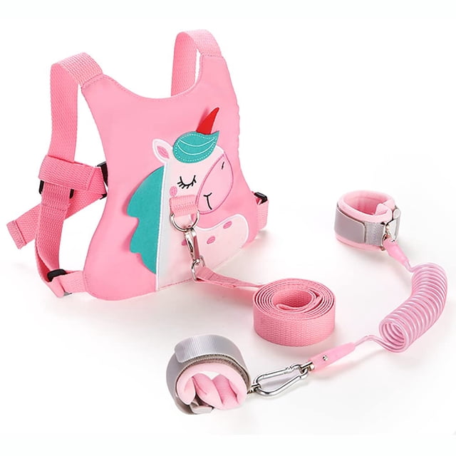 Arnés de seguridad para caminar YONGSHENG para bebés y muñequera antipérdida para niños rosa unicornio