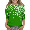 thumbnail image 2 of POTETI St Patricks Day Shirts Girls Clover 3/4 Sleeve Crew Neck Shirt Tops, 2 of 5
