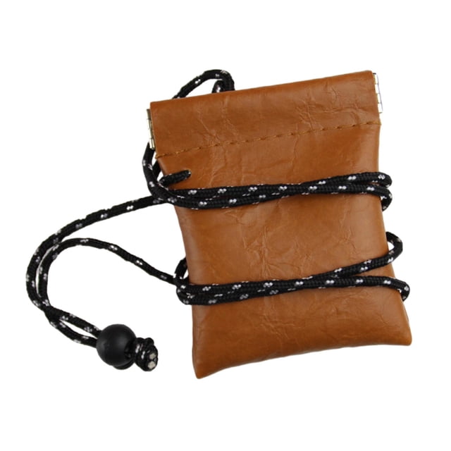jinwen Hanging Neck Pouch Card Holder Container Storage Bag Earphone Carrying Pouch Brown