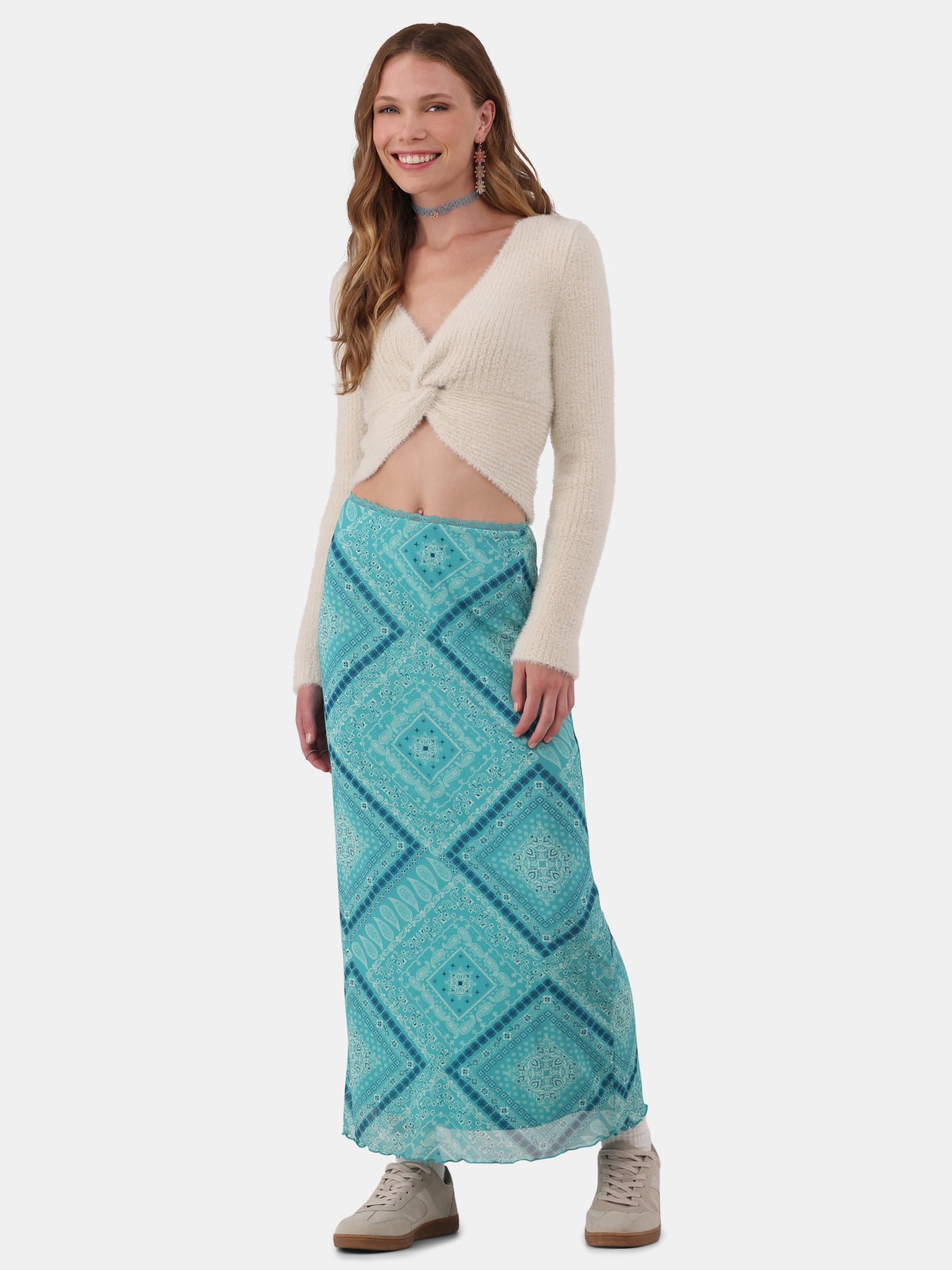 No Boundaries Lace-Trim Mesh Maxi Skirt, Women’s and Women’s Plus