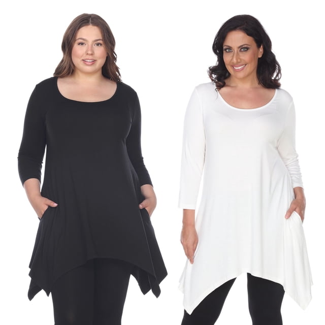 White Mark Tunique Noire Col Rond Manches 3/4 pour Femmes Lot de 2 Makayla
