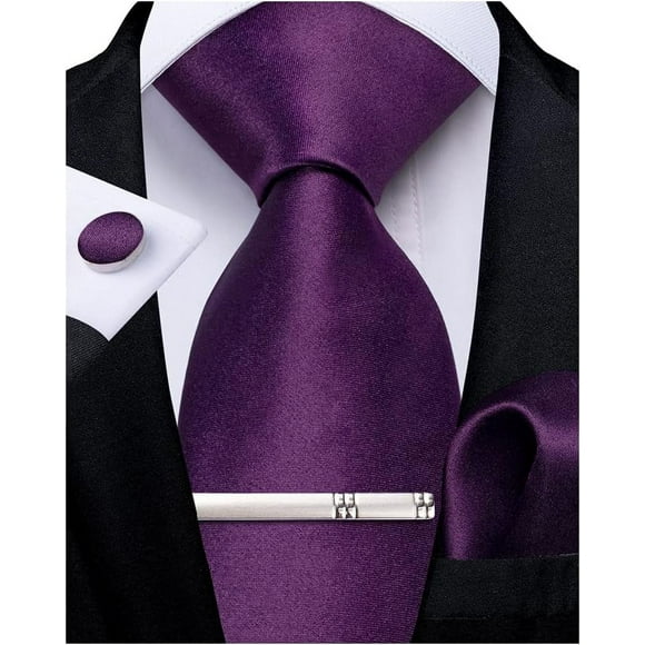 ORUYROP Silk Plain Men Ties for Wedding Business Woven Handkerchief Cufflinks Tie Clip Necktie Set Solid Colors