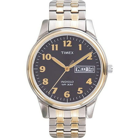 Men's Easy Reader Watch, Two-Tone Extra-Long Stainless Steel Expansion (Best Long Lasting Watches)