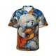 thumbnail image 1 of Balery Dog Guitar Starry Night Camisas hawaianas de manga corta para hombre, camisas playeras de corte holgado, camisas de vacaciones con botones,Large, 1 of 7