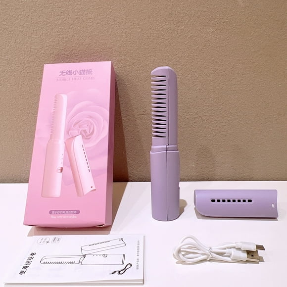 Plancha de pelo inalámbrica, peine, multifuncional, para el hogar, plancha de pelo antirrobo, mini plancha de pelo portátil de doble uso