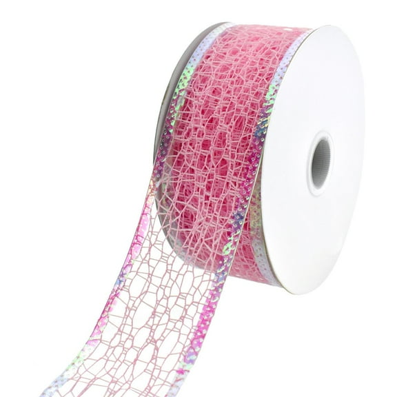 Matte Webbing with Iridescent Wired Edge Ribbon, 1-1/2-Inch, 10-Yard, Pink