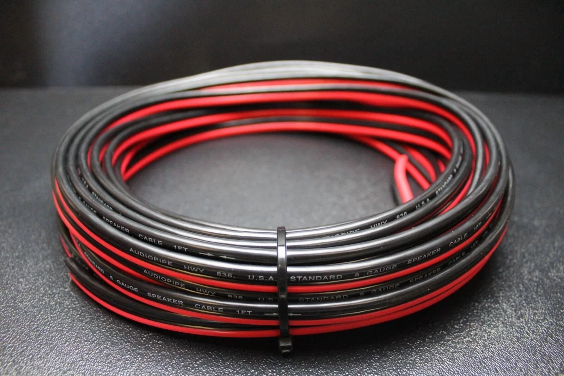 8 Gauge Red Black Speaker Wire Per 5 Ft Awg Cable Power Ground Stranded Copper